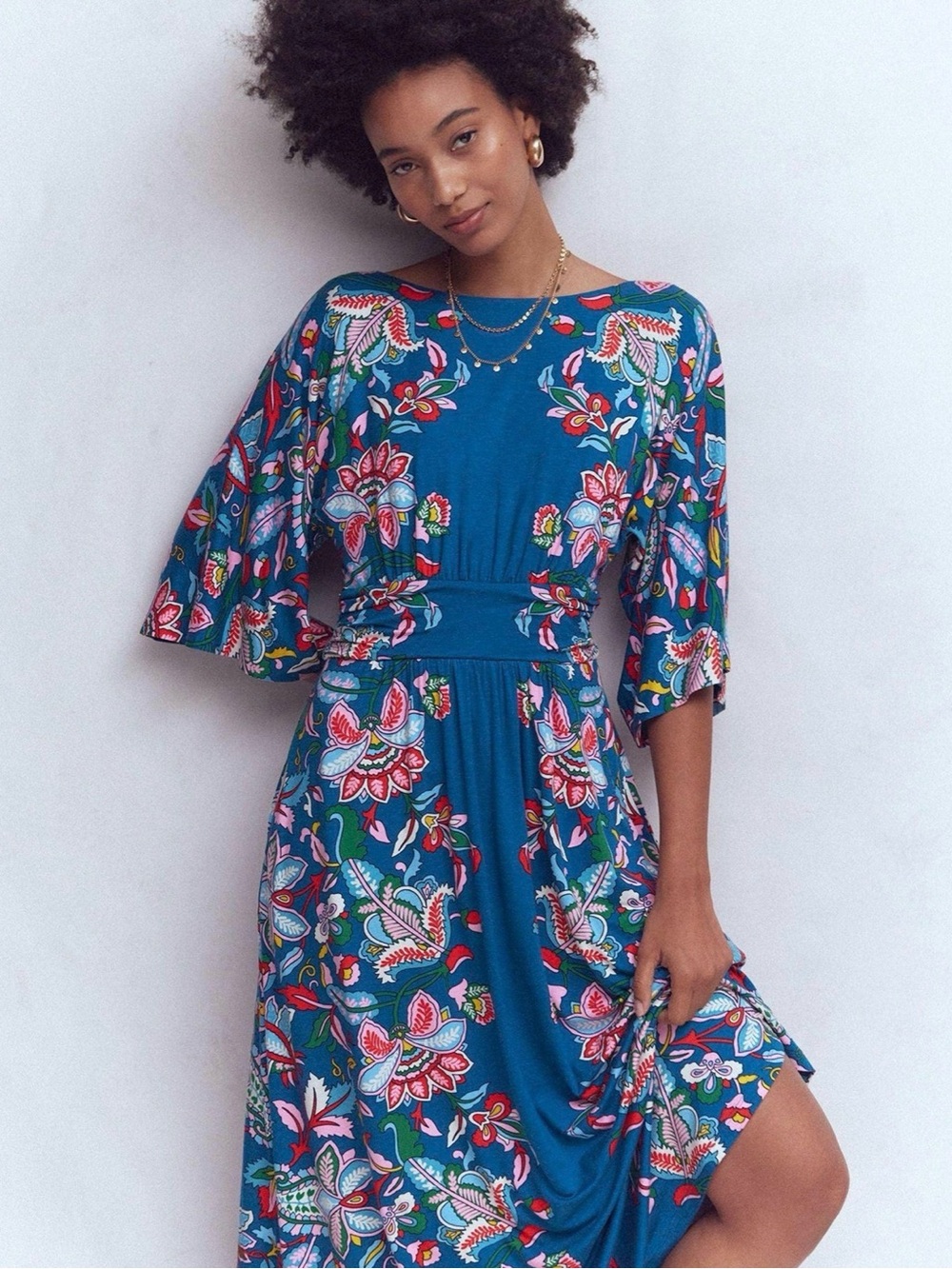 Boden Navy Floral Maxi Dress with Pink and Red Accents - Picture 5 of 6
